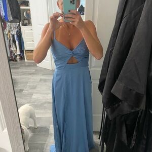 Azazie Jenna Steel Blue Satin Bridesmaids Dress